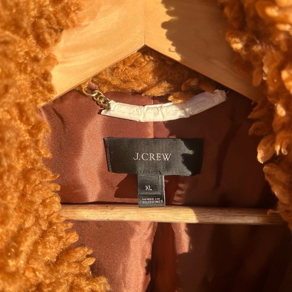 jcrew textured teddy vegan sherpa coat warm brandy brown XL super soft! - Picture 4 of 15